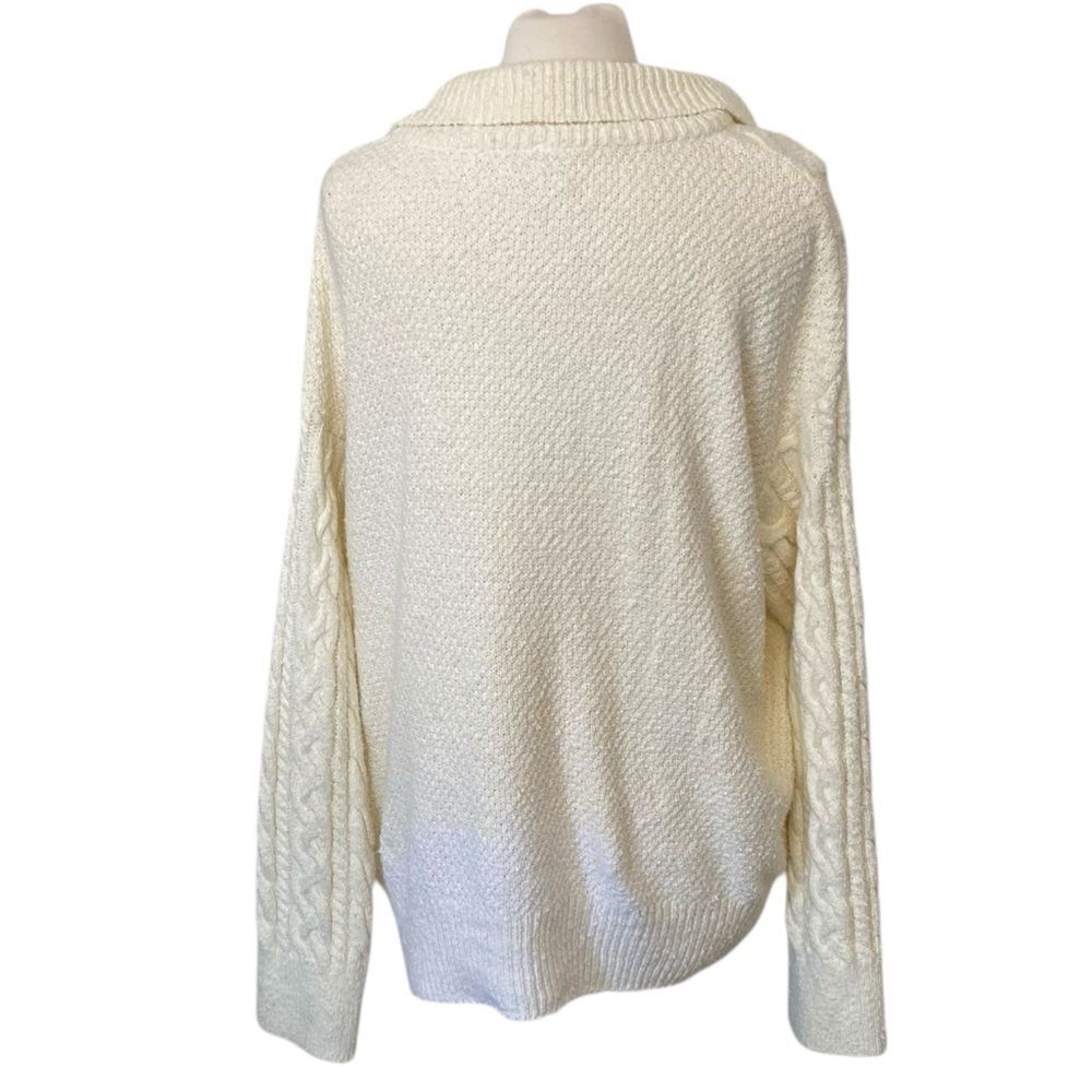Free People Laurel Chunky Cable Knit Sweater L Ivory Oversized Collared Pullover - Picture 2 of 12